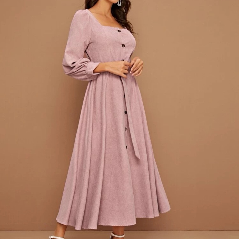 Button front pink dress